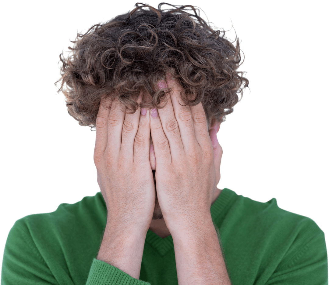Transparent Background Upset Man Hiding Face with Hands