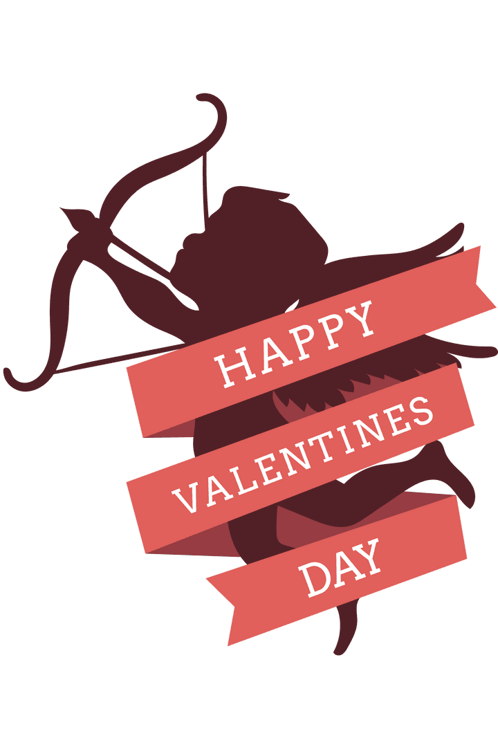 Happy Valentine's Day Text with Cupid Icon on Transparent Background