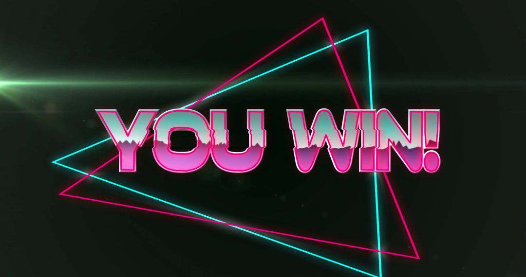 Retro Neon 'You Win' Victory Sign in Digital Interface