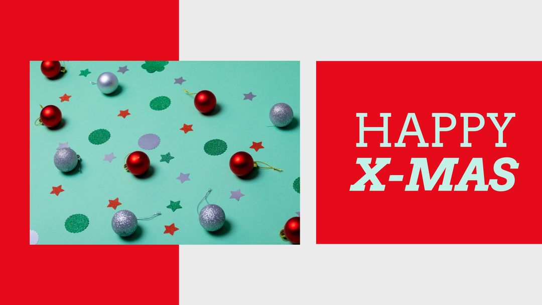 Festive Holiday Greeting with Colorful Baubles and Stars