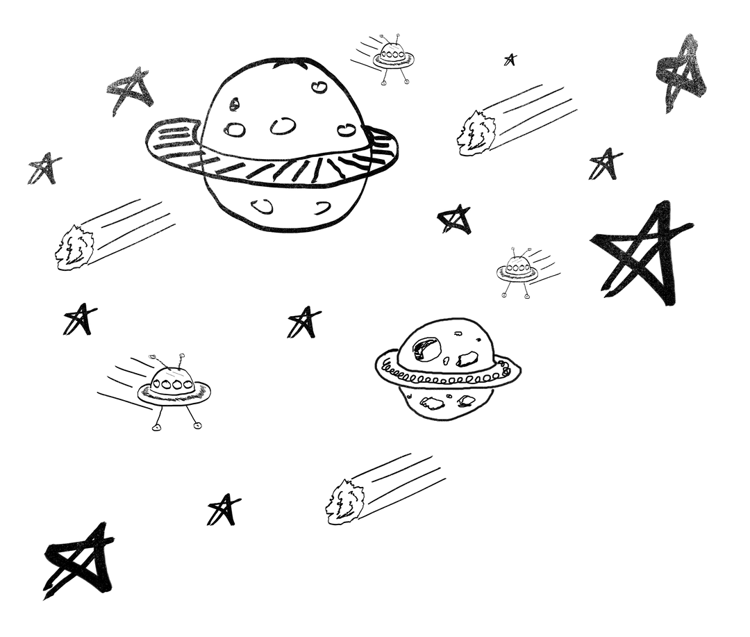 Transparent UFO Hovering over Planets and Stars in Cosmos Illustration