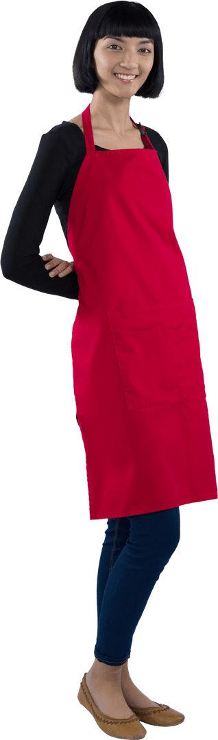 Smiling Woman Wearing Red Apron Transparent Background
