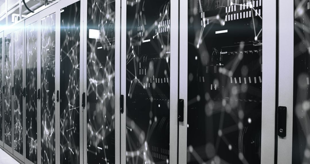 Futuristic Server Room with Digital Interface Network Connections