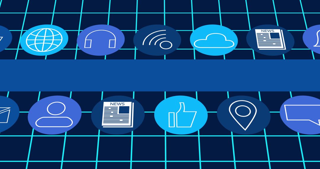 Digital Interface Icons on Grid Background