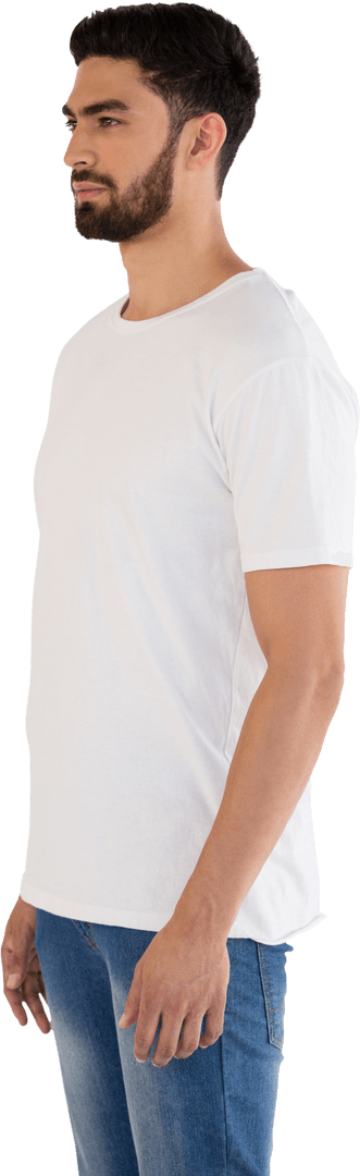 Focused Man with Beard Looking Ahead on Transparent Background