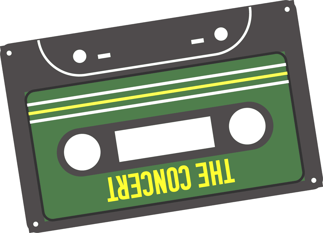 Vintage Cassette Tape with Green Label on Transparent Background