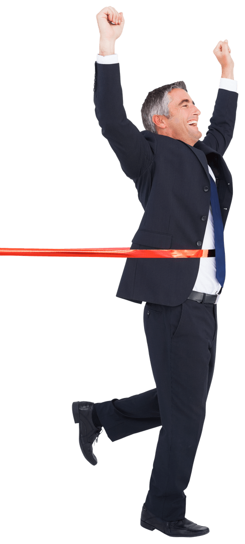 Cheerful Businessman Completing Transparent Marathon