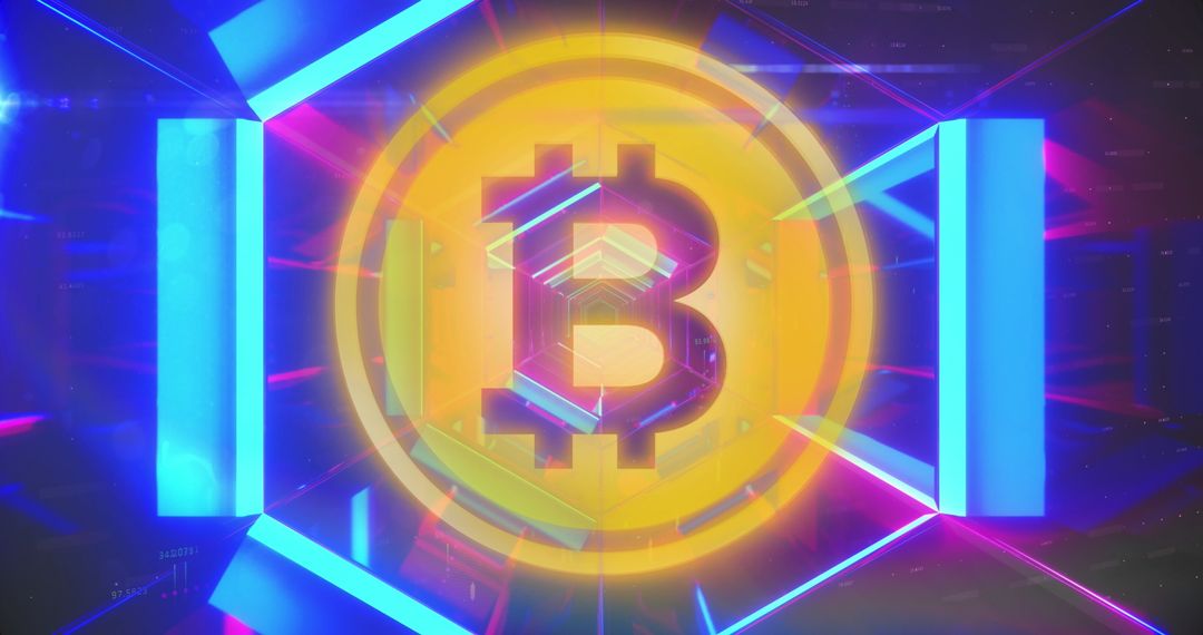 Vibrant Bitcoin Symbol Amidst Futuristic Digital Elements