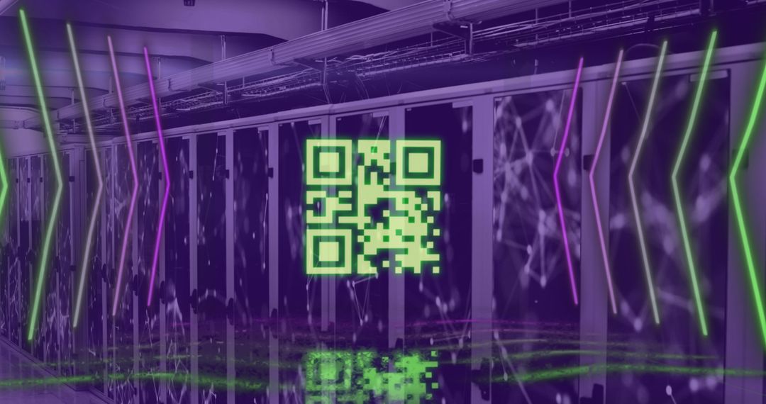 Neon QR Code in Data Center with Digital Interface - Free Images, Stock Photos and Pictures on Pikwizard.com