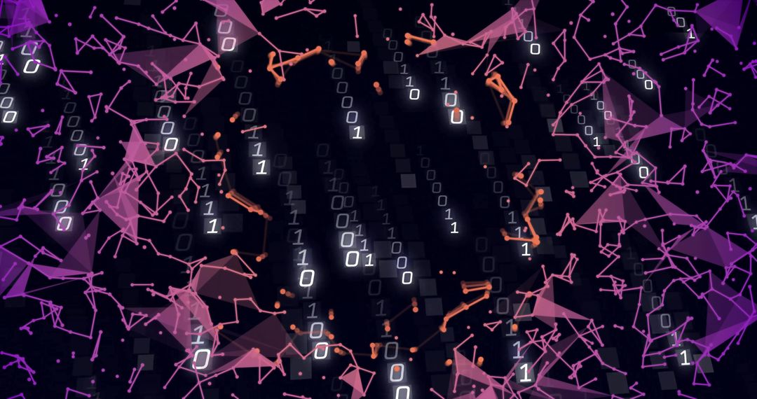 Futuristic Digital Meshes with Binary Code in Vibrant Neon Style