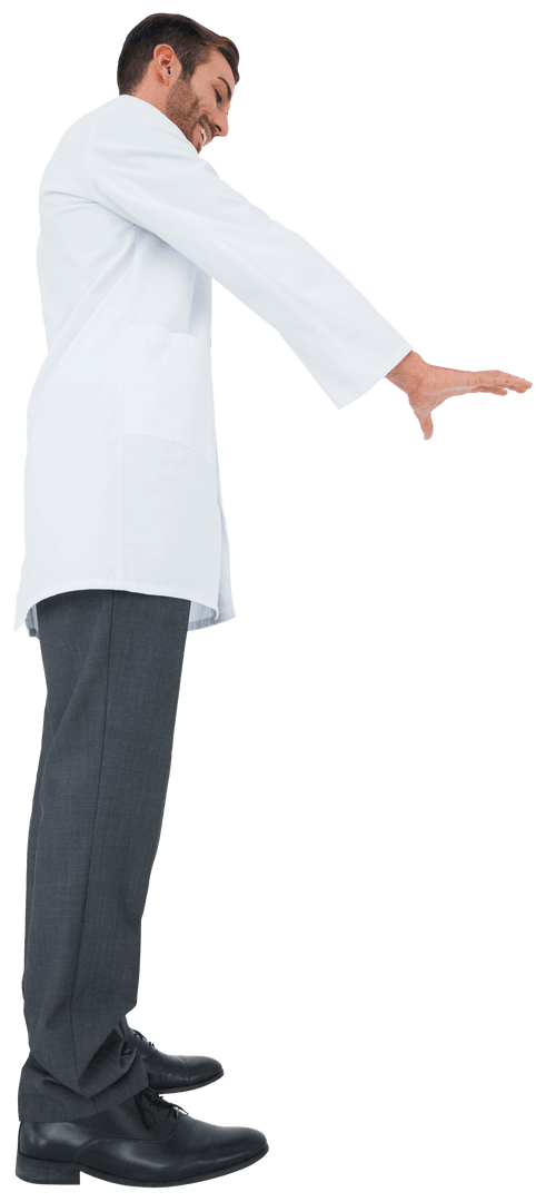 Transparent Background Caucasian Male Doctor Imaginary Object Handling