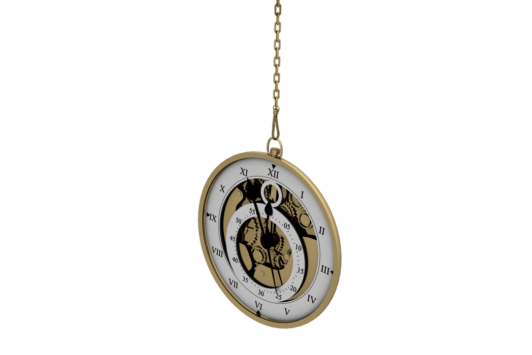 Retro Golden Pocket Watch on Transparent Background Illustration