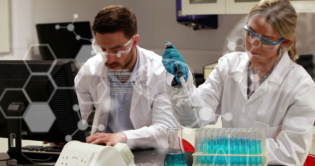 Scientists Analyzing Data and Conducting Experiments in Modern Lab