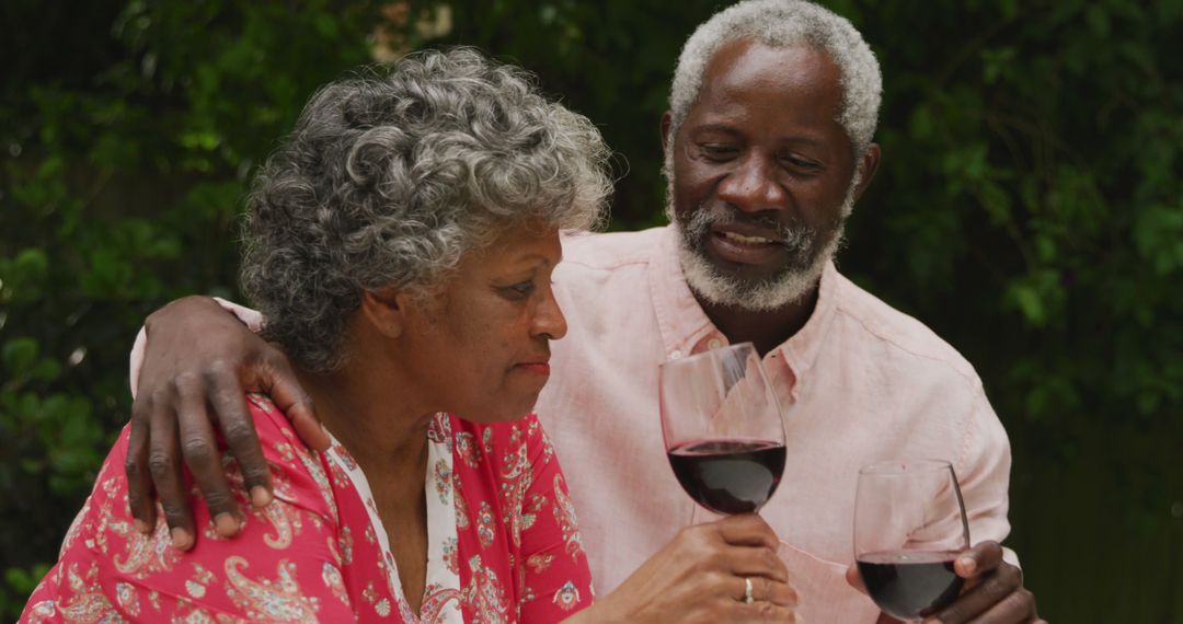 Happy Senior Couple Enjoying Red Wine Outdoors - Free Images, Stock Photos and Pictures on Pikwizard.com