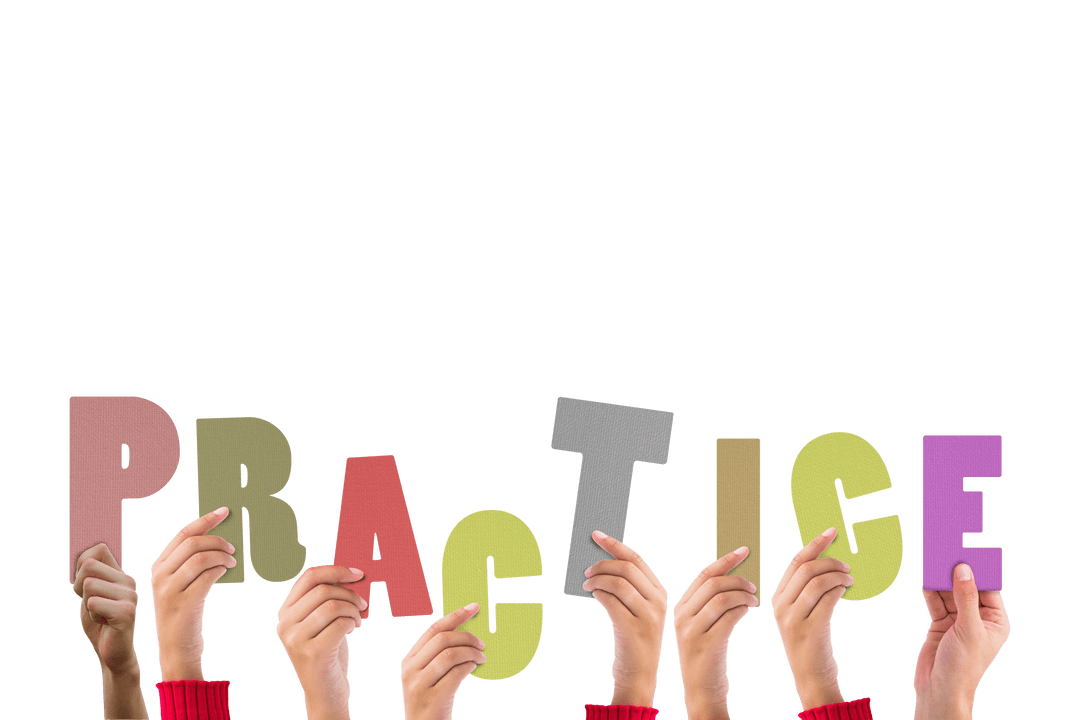 Hands Holding Practice Letters on Transparent Background