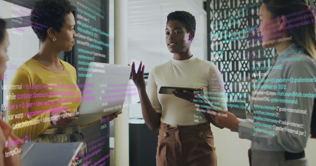 Innovative Team Collaborating with Digital Data Visuals