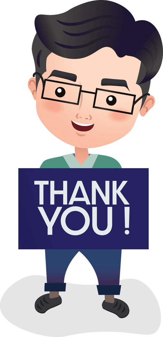 Cheerful Cartoon Man Holding Thank You Sign Transparent Background