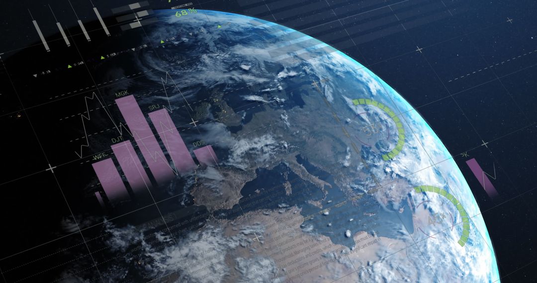 Earth with Business Data Visualization Infographic Overlay