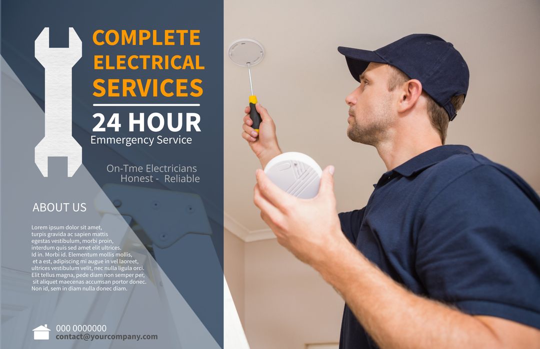 Skilled Electrician Installing Smoke Detector for Home Safety Solutions - Download Free Stock Templates Pikwizard.com