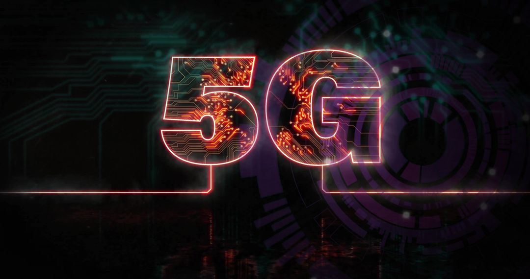 Glowing 5G Icon with Circuitry and Futuristic Design Elements