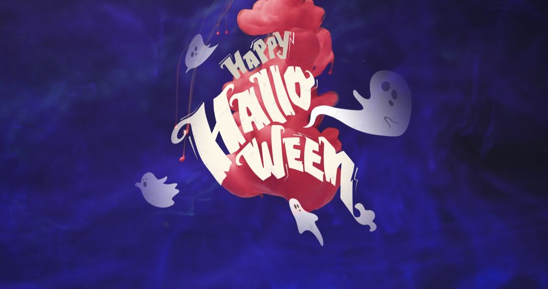 Happy Halloween Text with Ghosts and Colorful Background