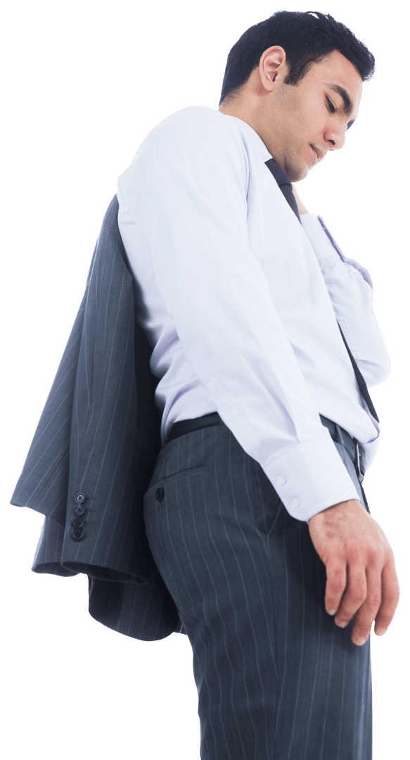 Biracial Businessman Holding Jacket on Transparent Background