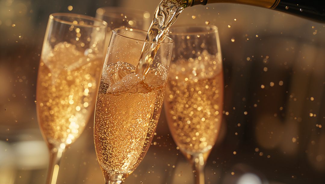 Sparkling Wine Pour with Rising Bubbles in Elegant Setting