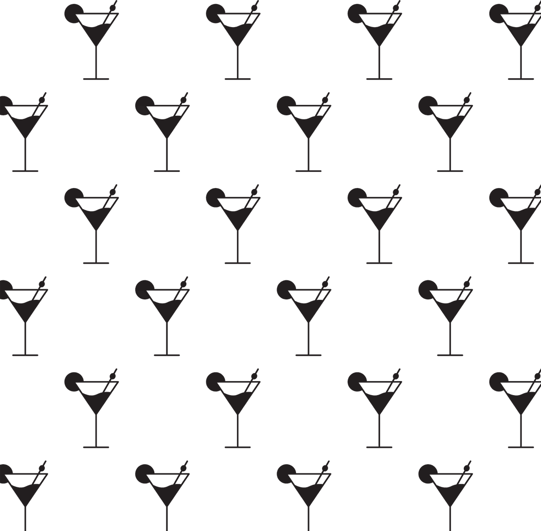 Seamless Black Cocktail Pattern on Transparent Background