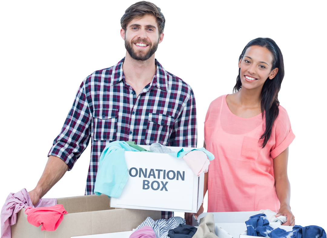 Happy Diverse Couple Holding Donation Box on Transparent Background - Download Free Stock Images Pikwizard.com