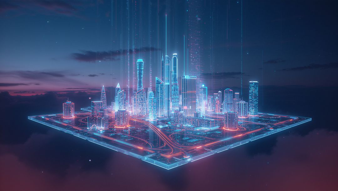 Futuristic Neon City Floating Above Clouds at Twilight