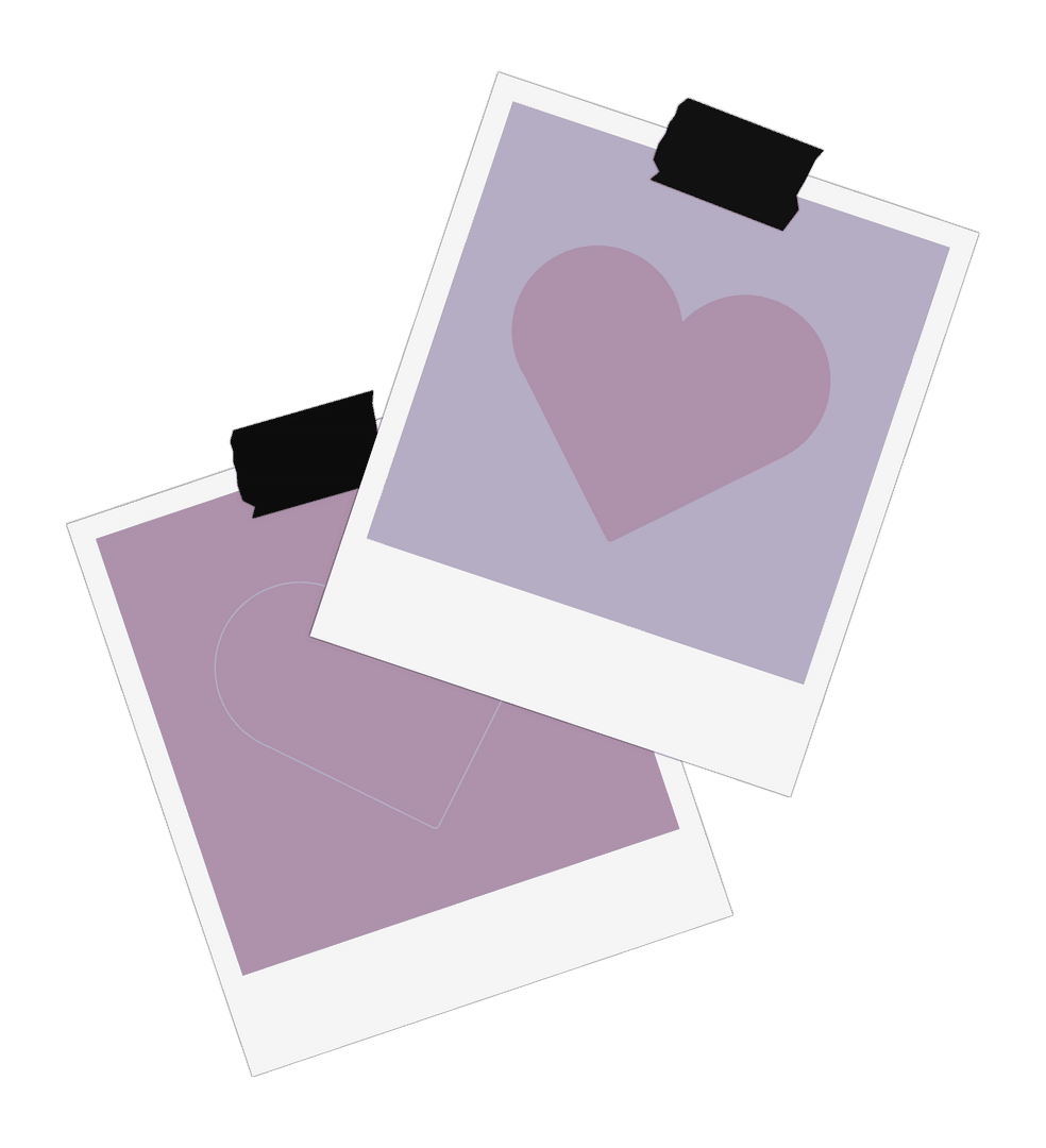 Transparent Background Two Polaroids with Heart Icons Minimalist Decor