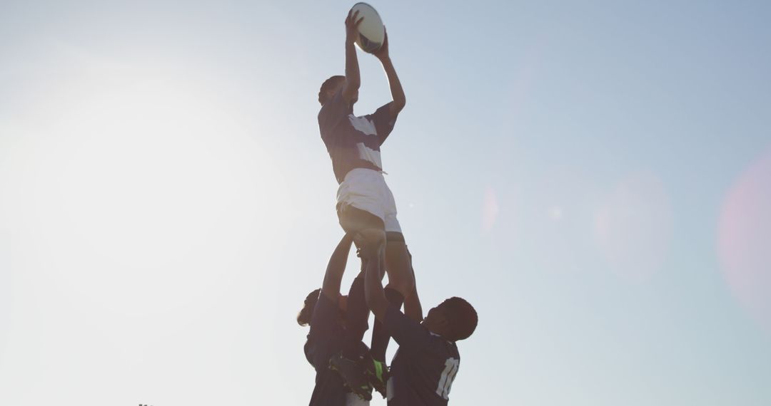 Rugby players competing for ball in line-out - Free Images, Stock Photos and Pictures on Pikwizard.com