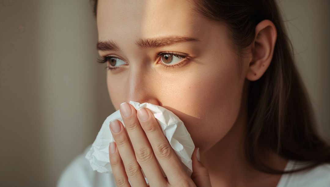 Woman Contemplating with Tissue in Soft Ambient Light