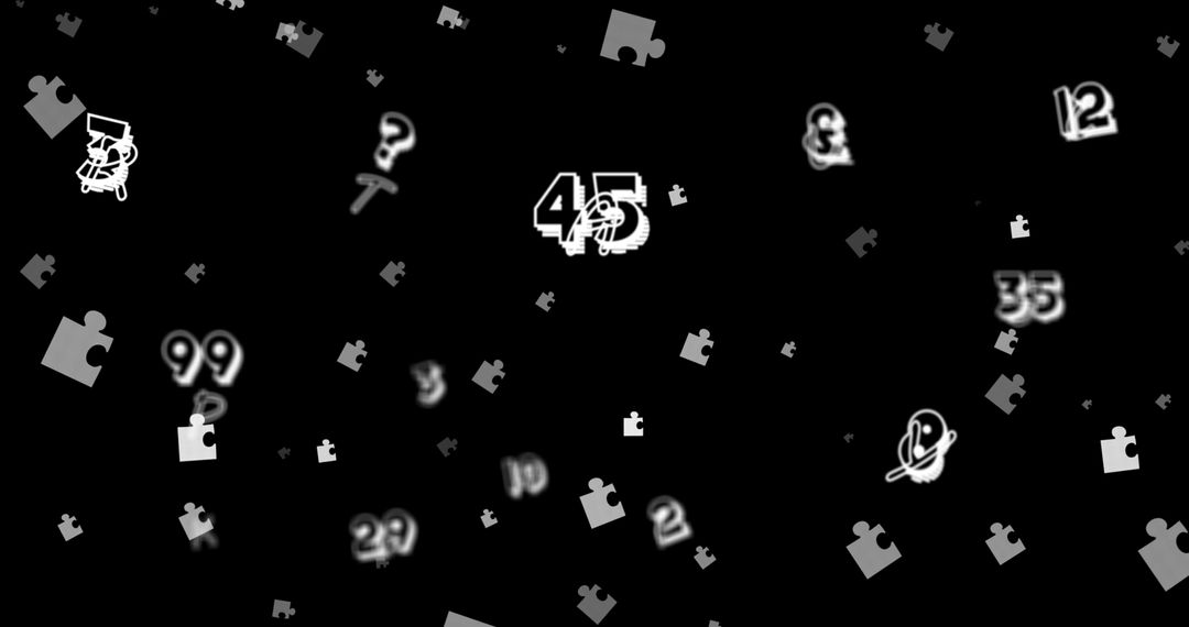 Floating Puzzle and Numbers on Black for Brain Activity Concept