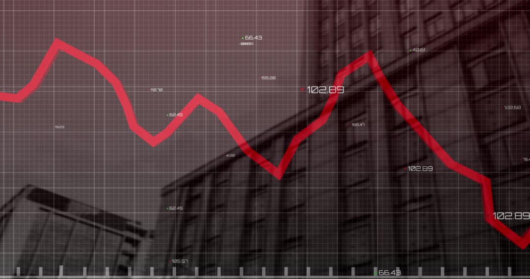 Digital Financial Data Chart with Modern City Skyscrapers