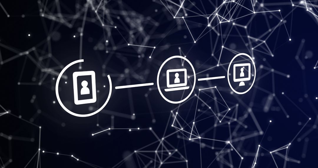 Abstract Digital Network with Connected Icons Over Dark Background