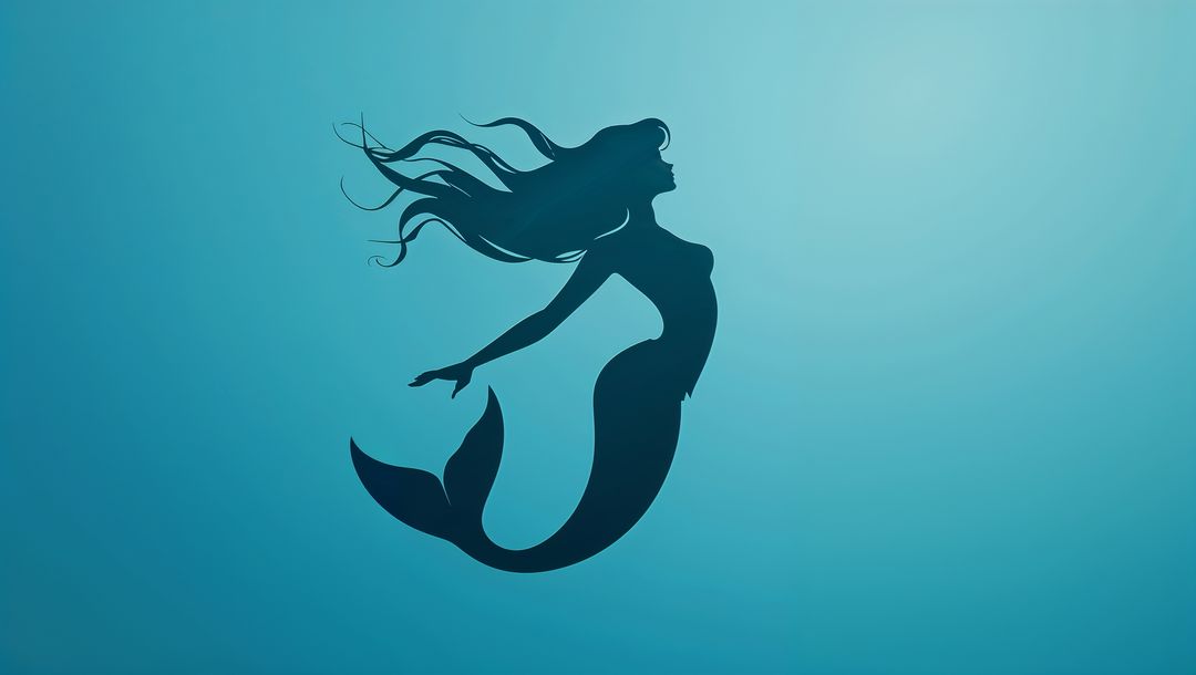 Silhouette of Enchanting Mermaid in Serene Underwater Scene