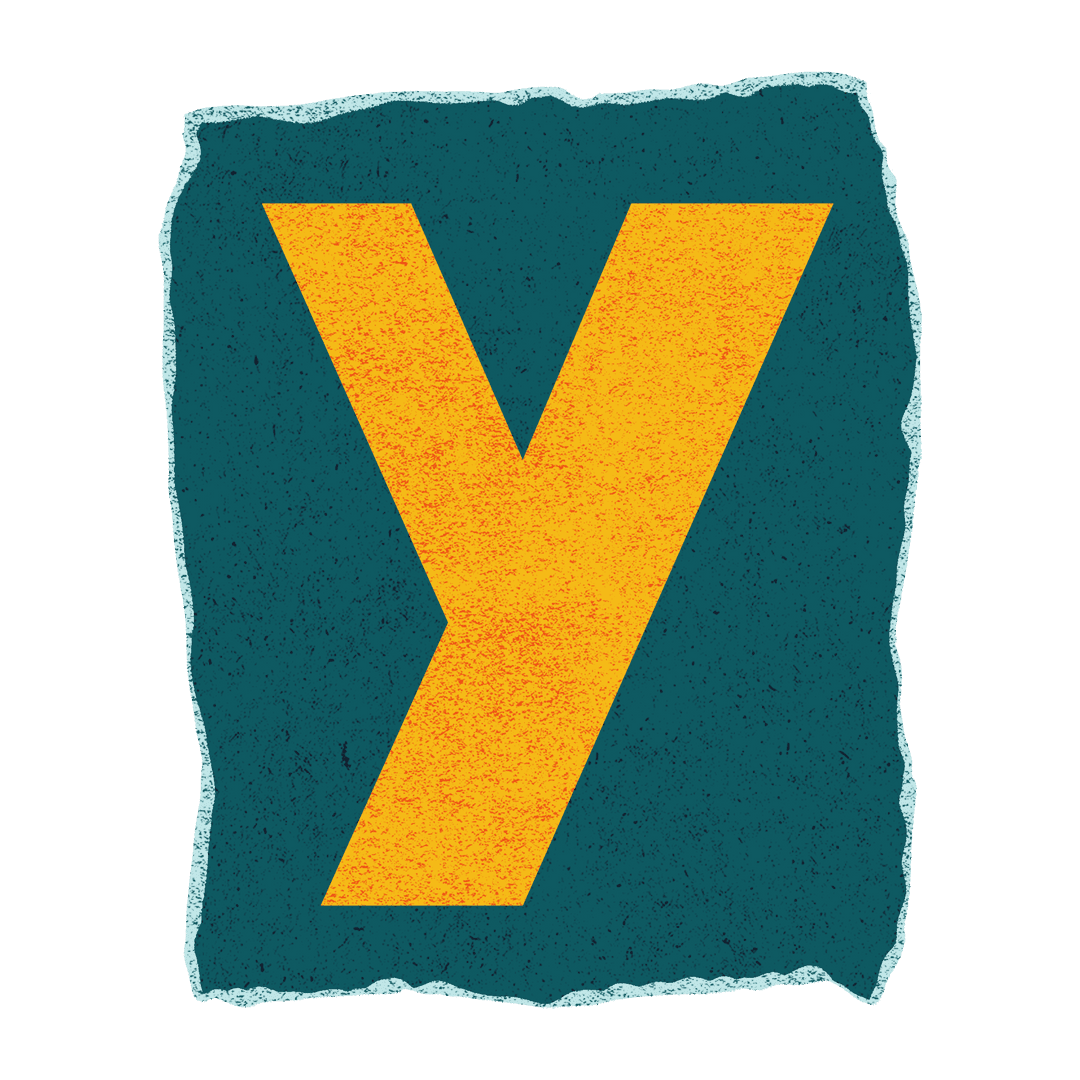 Letter Y on Textured Teal Torn Panel with Transparent Background