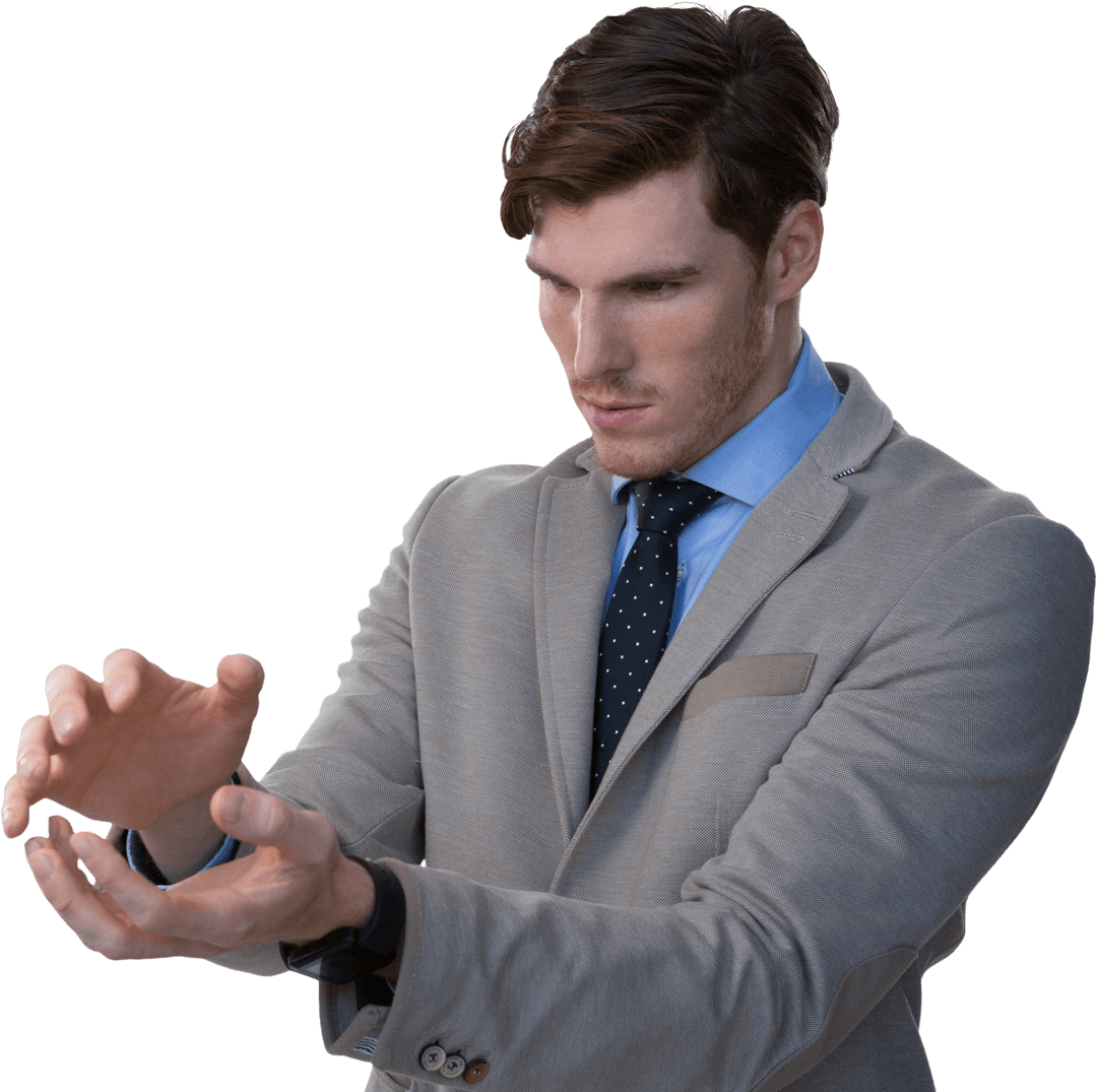 Caucasian Businessman Making Gestures on Transparent Background PNG