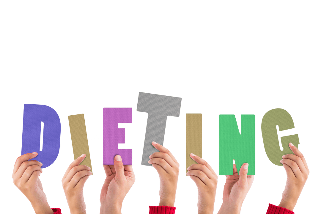 People Hands Holding Colorful Letters Dieting Transparent Background