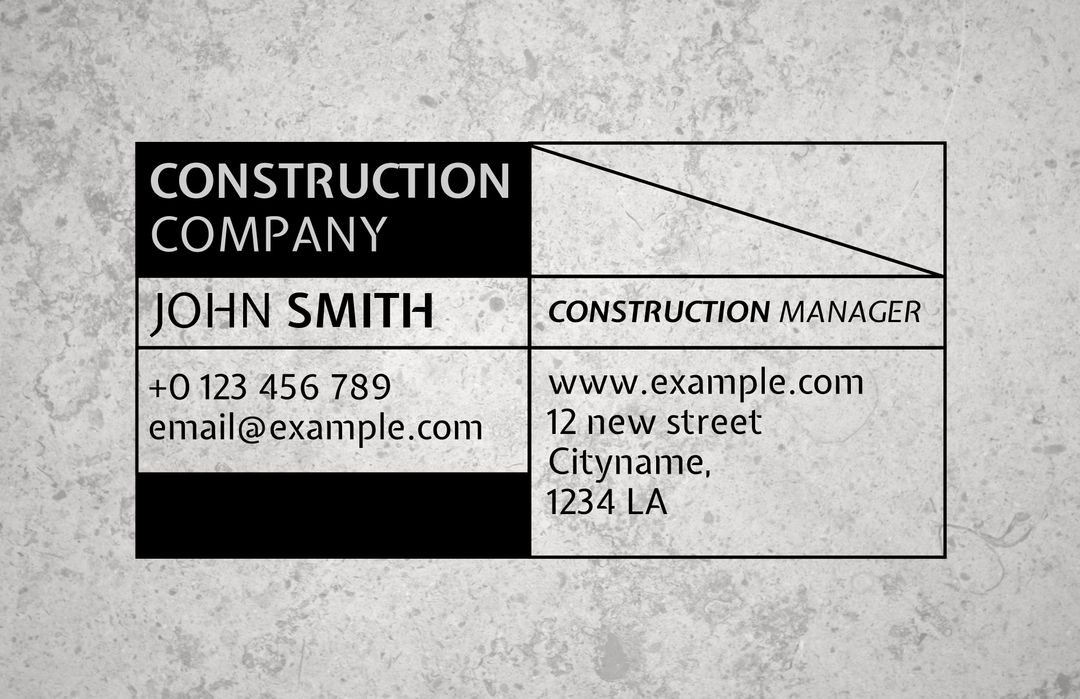 Minimalistic Black and White Construction Business Card Template - Download Free Stock Templates Pikwizard.com