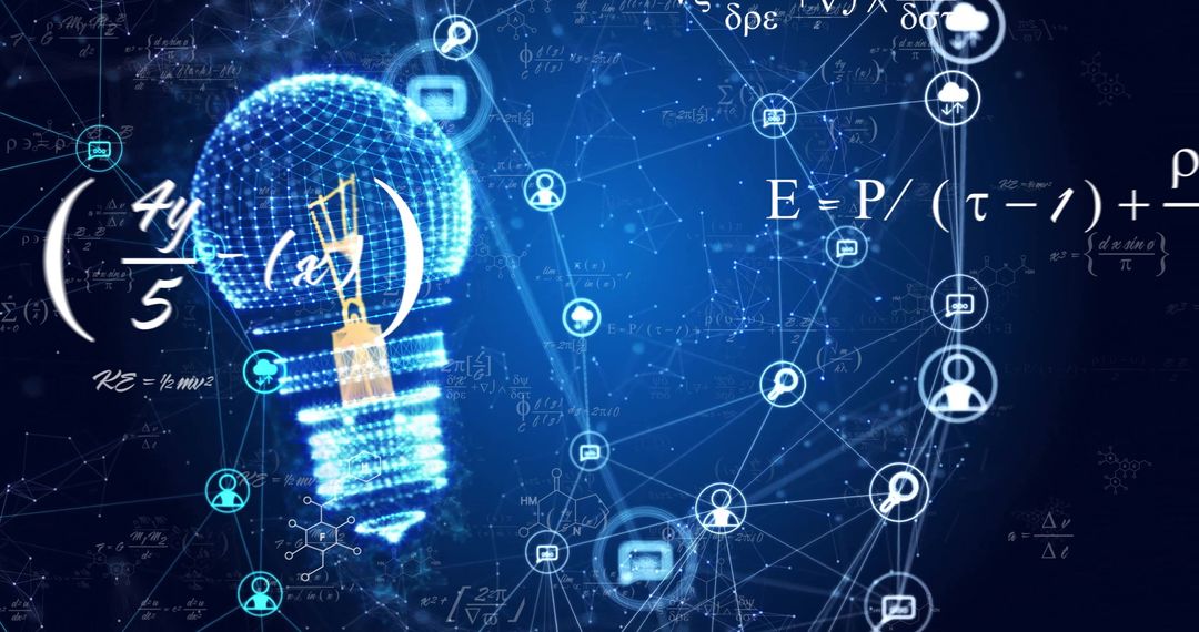 Digital Innovation with Light Bulb and Mathematical Equations