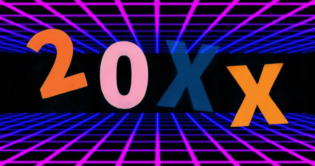 Retro Futuristic 20XX Neon Grid Featuring Floating 3D Alphanumeric Characters