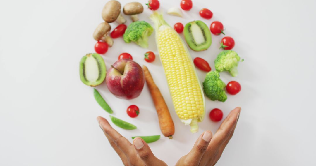 Hands Reaching Healthy Fresh Vegetables and Fruits White Background - Free Images, Stock Photos and Pictures on Pikwizard.com