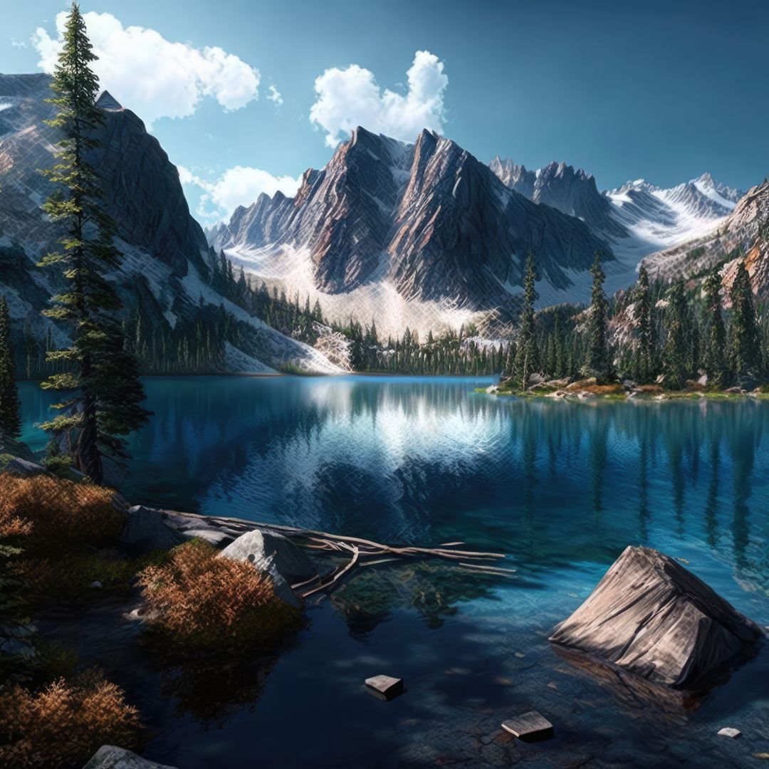Scenic landscape with lake and mountains, created using generative ai technology - Free Images, Stock Photos and Pictures on Pikwizard.com