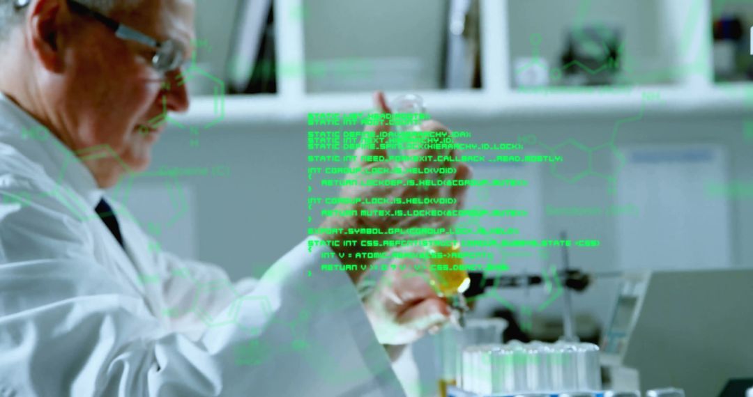 Scientist Analyzing Samples with Digital Overlay