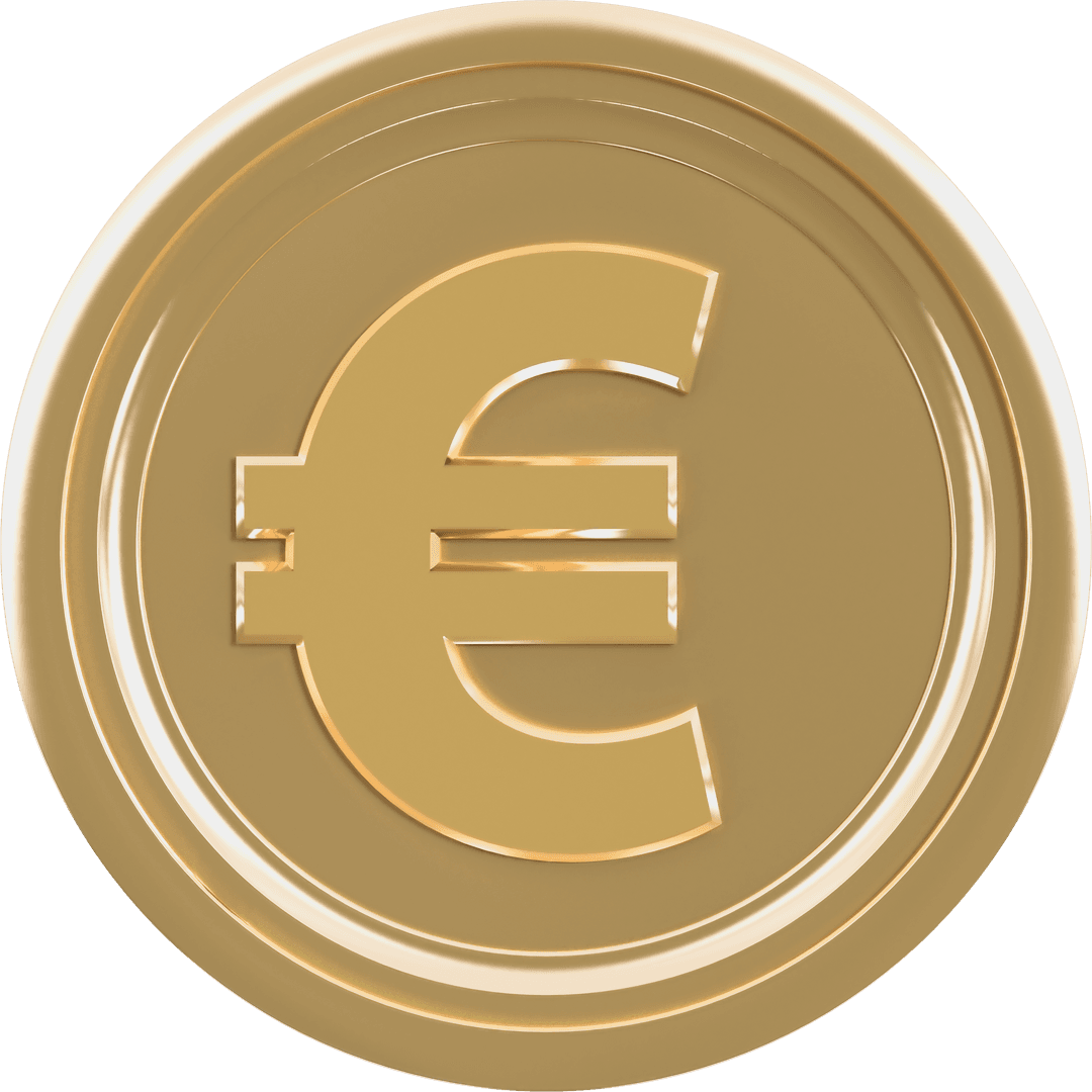 Digital Gold Euro Coin Isolated on Transparent Background