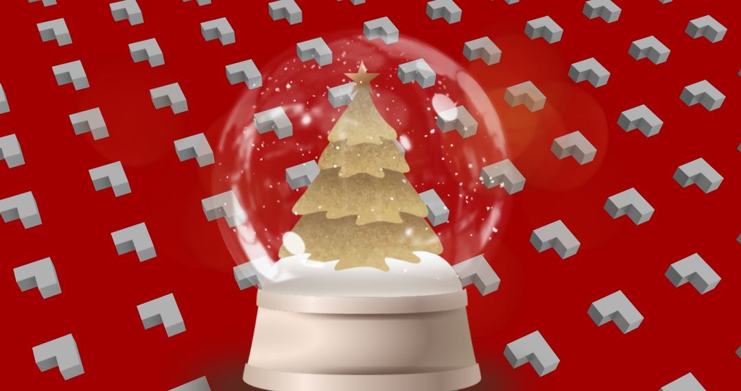 Festive Snow Globe with Gold Christmas Tree and Digital Hearts