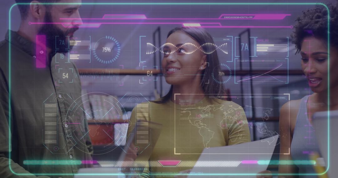 Professionals Utilizing Holographic Display for Data Analysis