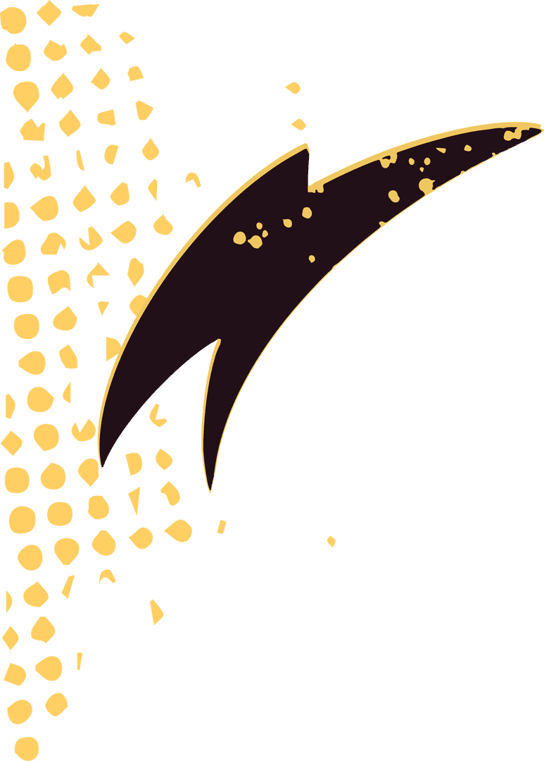 Abstract Swoosh with Golden Halftone and Splatter on Transparent Background